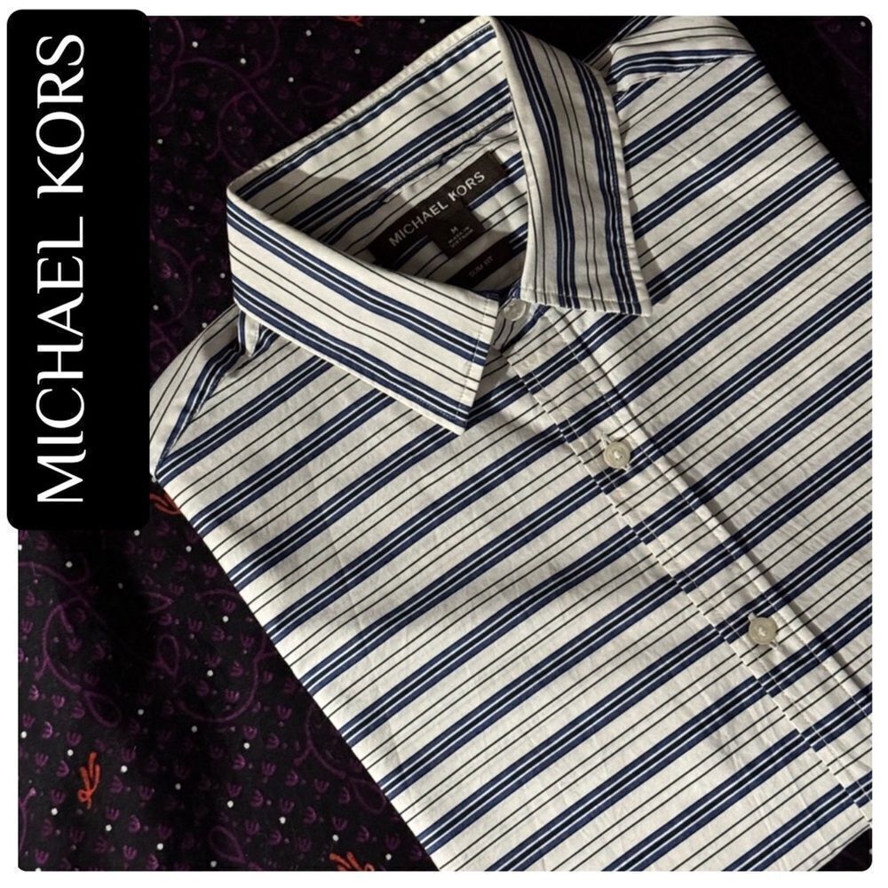 MICHAEL KORS MEN’s SLIM-FIT STRETCH STRIPE SHIRT M - Picture 1 of 12